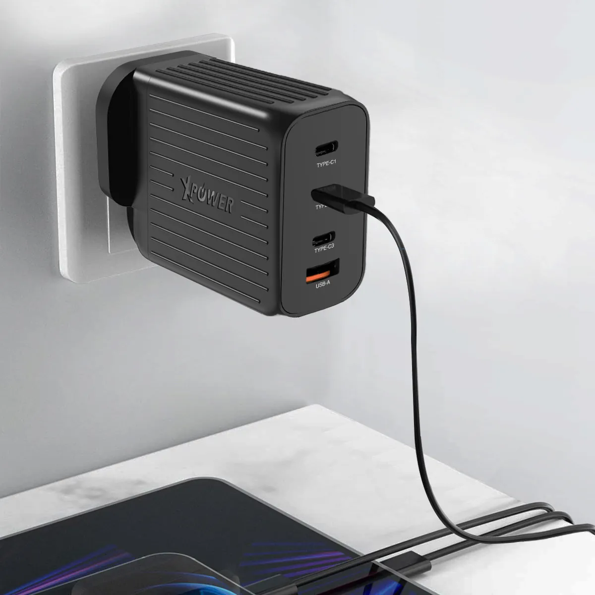 XPower 200W 4 Output GaN Wall Charger - Black XPower 200W 4 Output GaN Wall Charger - Black